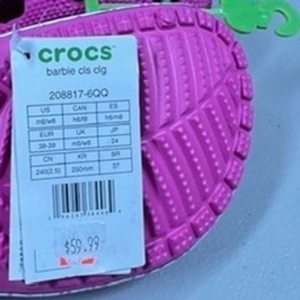 Barbie x Crocs Classic Clog Pink Flamingo Charms Movie Shoes Size 8 Women Mens 6